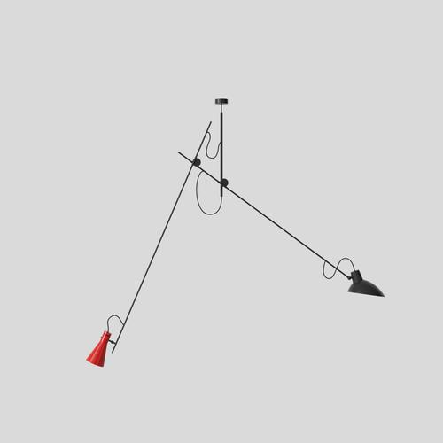 Vv cinquanta suspension lamp design by vittoriano viganò this version is with red and black lacquered reflectors and black...