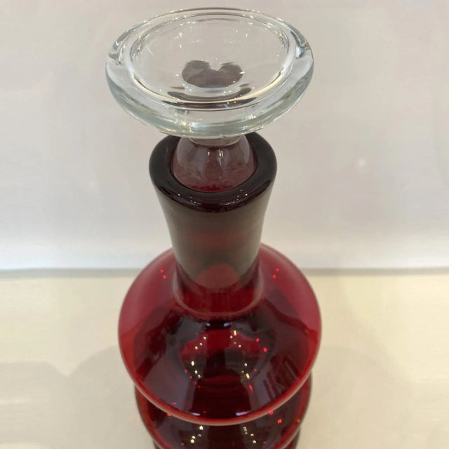 Mid-Century Modern Vintage Three Tier Ruby Red Bischoff Carafe With Stopper For Sale - Image 3 of 10