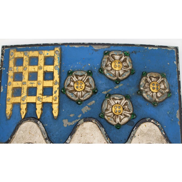 Circa 1920s cast iron painted coat of arms, English. For the former Westminster Bank. the blue ground sets off this sign -...