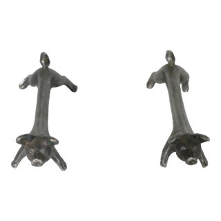 2 Pc Antique Figural Pig Knife Rests For Sale