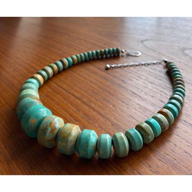 Modernist Graduated Turquoise + Sterling Silver Necklace For Sale - Image 4 of 12