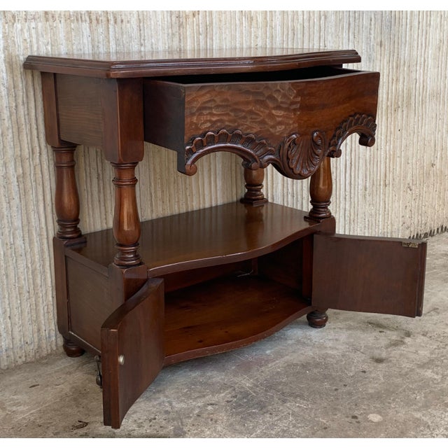 19th Century Pair of Catalan, Spanish Nightstands with Drawers & Low Open Shelf For Sale - Image 4 of 18