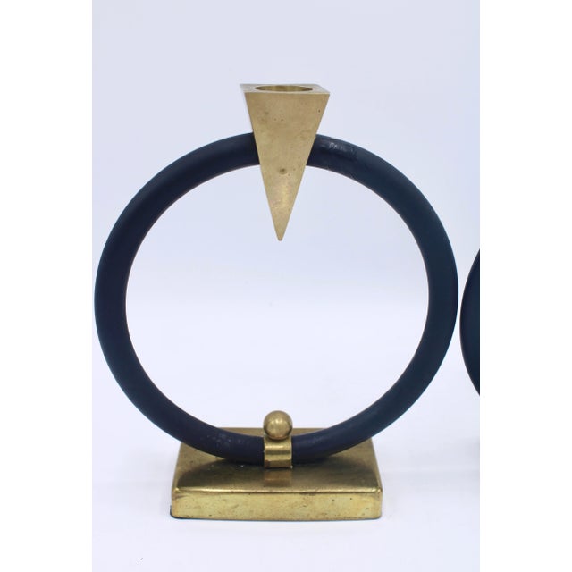 Vintage Mid Century Modern Brass Circular Candlesticks For Sale In Tulsa - Image 6 of 12