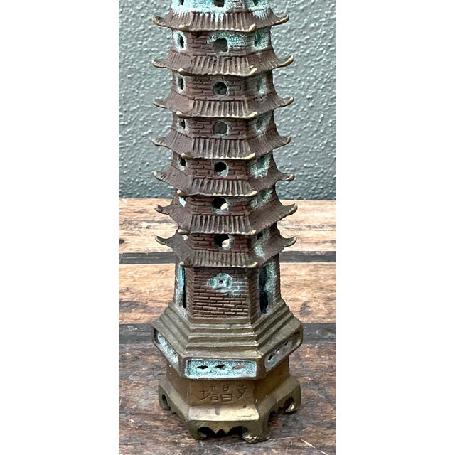 Chinoiserie Vintage Patinated Brass Pagoda For Sale - Image 3 of 12