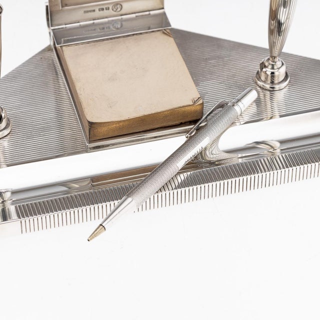 20th Century Art Deco English Silver Desk Set & Mechanical Pencil, London, 1936 , Set of 2 For Sale - Image 12 of 16
