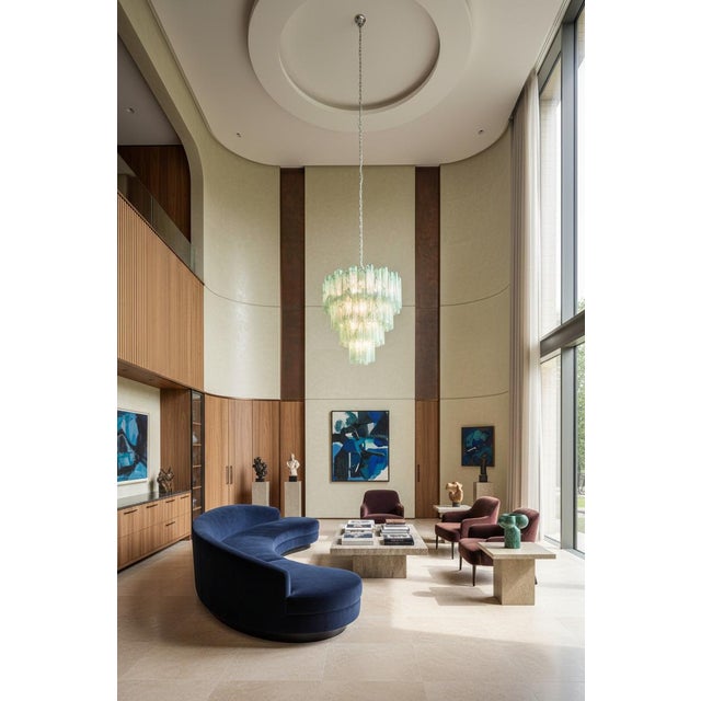 2020s Four-Tier Murano Glass Chandelier With 80 Green Alabaster Glass Tubes and Polished Nickel Frame. For Sale - Image 5 of 5