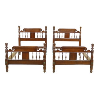 Pair Kling Solid Cherry Spindled Single Twin Size Beds For Sale