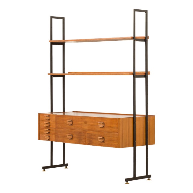 Italian Free Standing Shelving Unit with Drawers, 1970s For Sale
