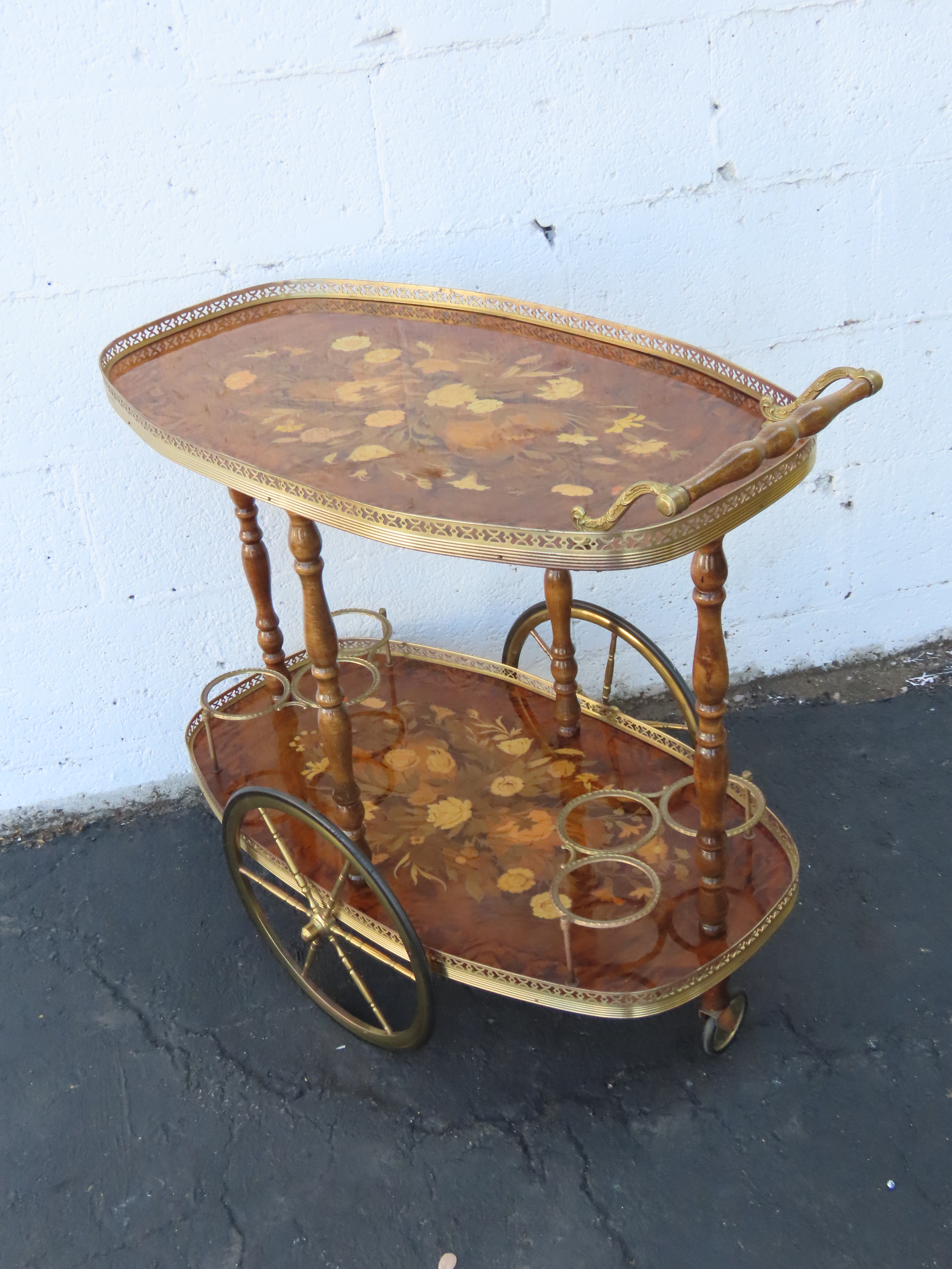Italian Inlay Bar Server Tea Coffee Cart 6582 | Chairish