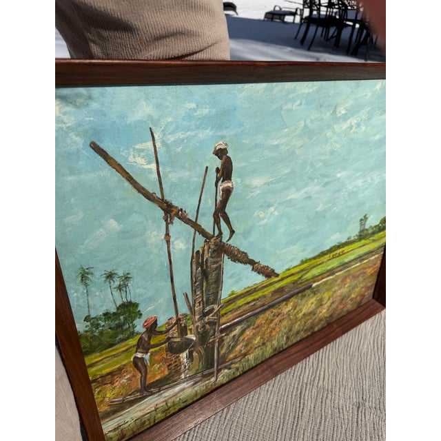 Signed 1975 Oil on Canvas by Pnakash – African Agricultural Labor Scene For Sale - Image 9 of 12