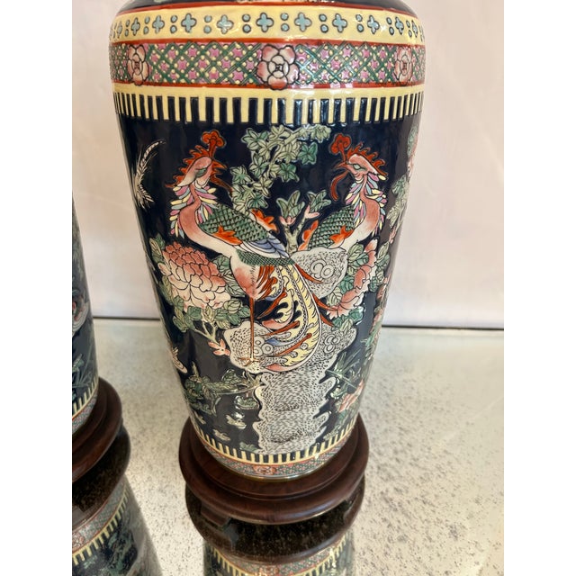 1950s Monumental Chinoiserie Famille Noir Style Pair of Table Lamps by Frederick Cooper - a Pair For Sale - Image 13 of 18