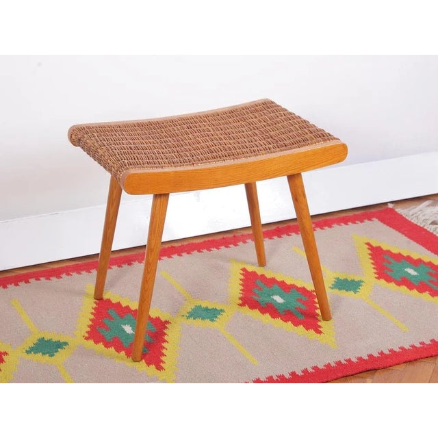 1960s Mid-Century Ash and Wickerwork Side Table and Stool from Uluv, 1960s, Set of 2 For Sale - Image 5 of 18