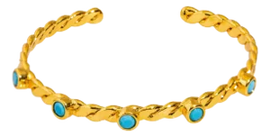 Twisted Turquoise & Gold Dainty Cuff Bracelet