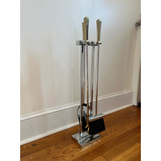 Sharp and sophisticated modernist fireplace tools in the manner of Danny Alessandro for Holly Hunt and Karl Springer....