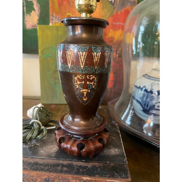 Metal Vintage Asian Cloisonné Small Lamp For Sale - Image 7 of 8