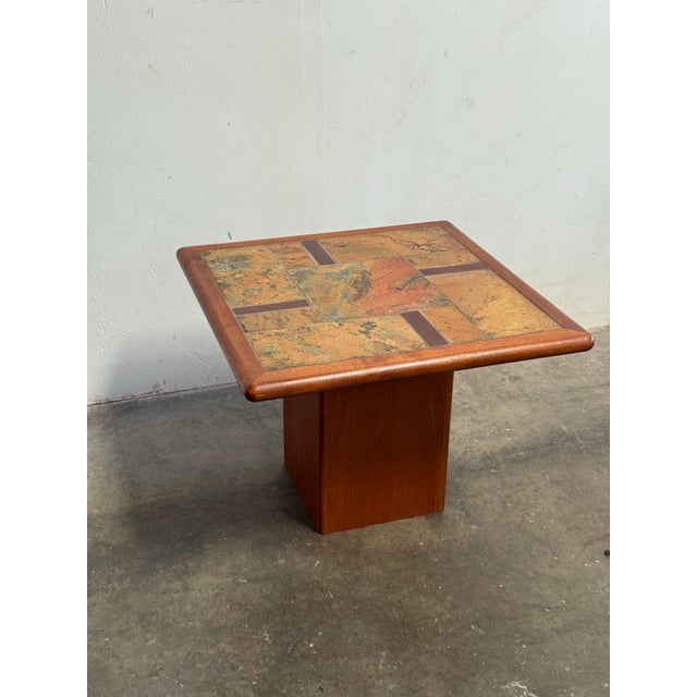 Mid-Century Modern Danish Teak Side Table by Sven Olsen 1997 With Stone Tiled Tabletop For Sale - Image 3 of 11