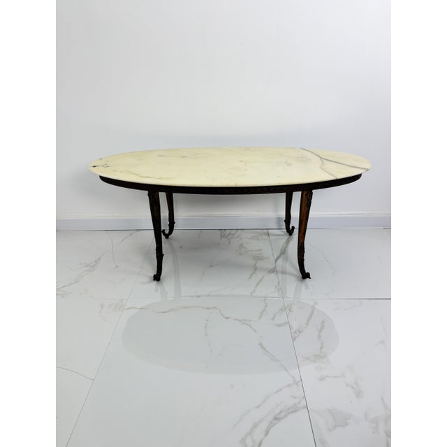 Oval Coffee Table with Marble Top, 1950s For Sale - Image 13 of 13