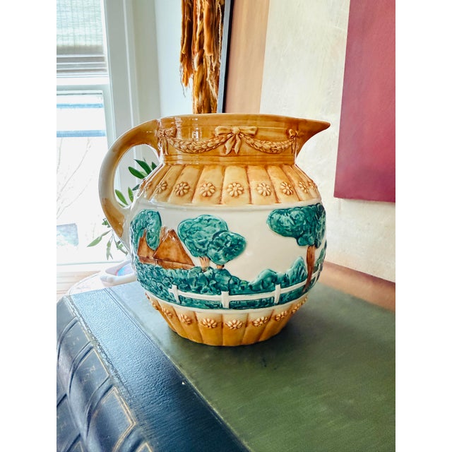 Mediterranean Vintage Italian Ceramic Pitcher Made in Italy 6806 Hand Painted Pottery Vase For Sale - Image 3 of 12