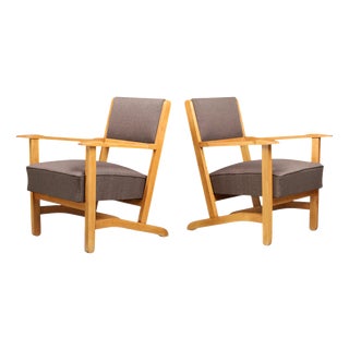 Sculptural European Beech Lounge Armchairs, 1960s, Set of 2 For Sale