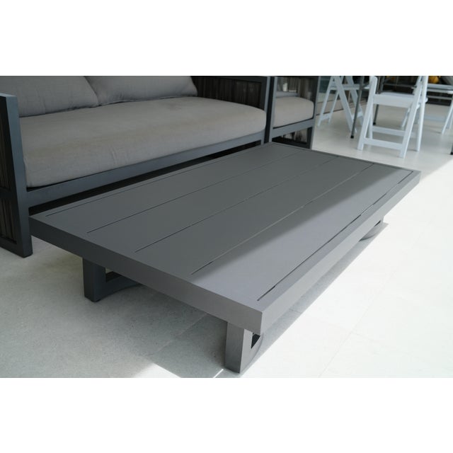 Slate Gray Restoration Hardware Aluminum Outdoor Seating Group in Slate, Set of 4 For Sale - Image 8 of 11
