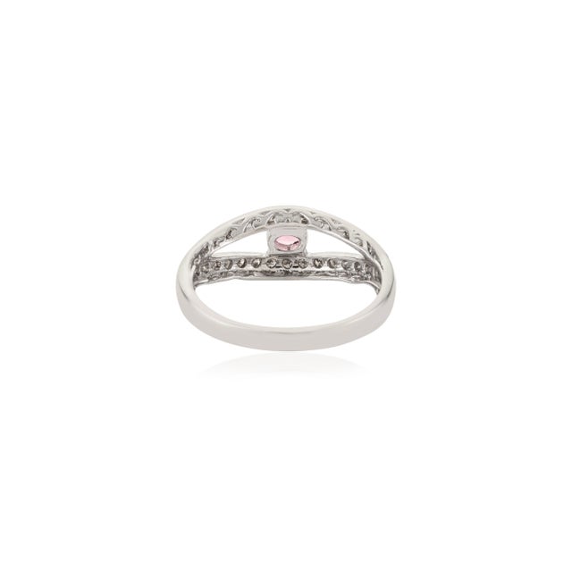 Metal Delicate 0.5 Ct Pink Sapphire & Diamond Split Shank Promise Ring Made in 925 Silver - Size 7.5 For Sale - Image 7 of 10