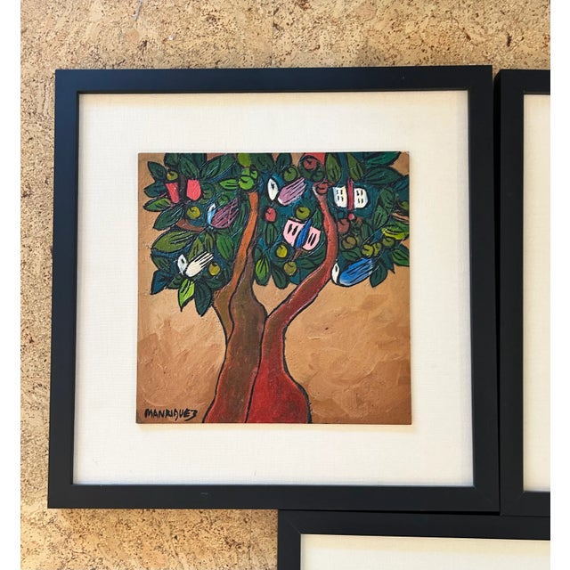 Mid 20th Century Mid 20th Century, Set of 3 Framed "Tree of Life" Paintings, Signed Manriquez For Sale - Image 5 of 9