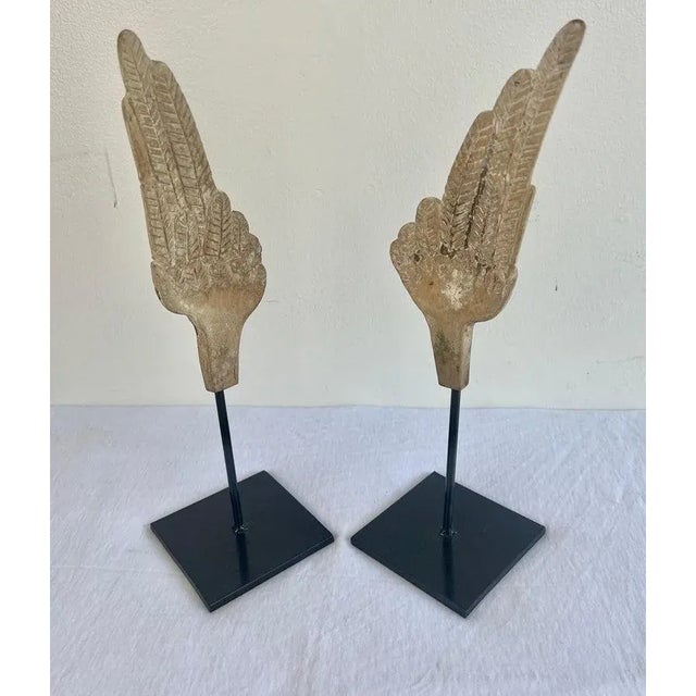1900 - 1909 Distressed Neoclassical Wood Carved Wings on Iron Bases, Italy, 1900s For Sale - Image 5 of 8