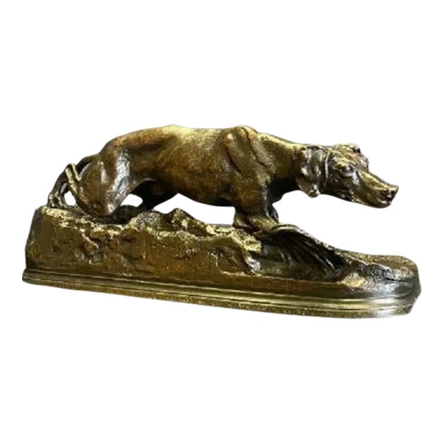 Bronze Dog Statue on Base by P J Mene For Sale