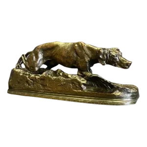 Bronze Dog Statue on Base by P J Mene