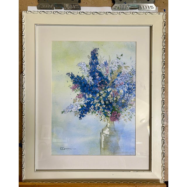 Giclee Print Watercolor Ink and Wash Painting “Blue Larkspur” For Sale - Image 11 of 11