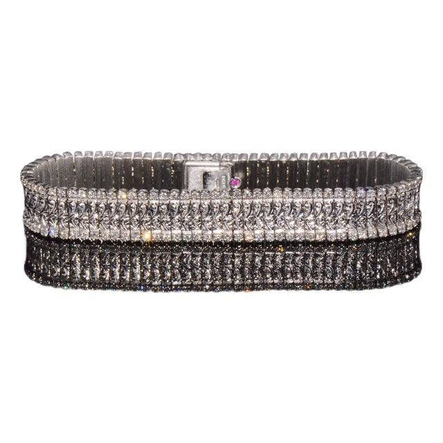 Authentic Roberto Coin 18k White Gold 2.08Cts Natural Diamond Flexible Link Bracelet For Sale