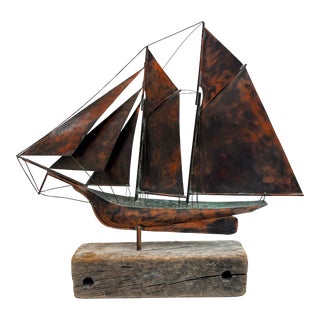 Weathervane, Large, Copper Schooner From Maine Barn, Signed & Dated For Sale