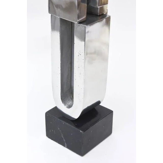 Chrome Vintage Modernist Chrome and Black Marble Abstract Sculpture by Mary Preminger, 1968 For Sale - Image 8 of 10
