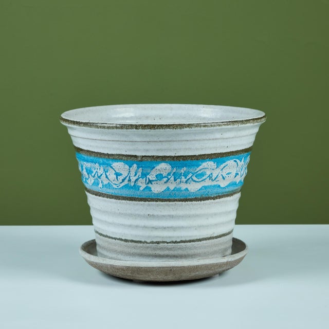 Mid 20th Century Hand Thrown Glazed Planter with Water Catch For Sale - Image 5 of 11