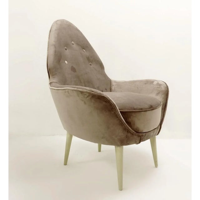 Pointed Back Italian armchairs - New grey velvet upholstery.