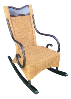 Vintage Wicker Dark Bent Wood British Colonial Coastal Rocking Chair