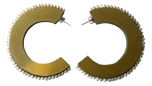 Heidi Abrahamson Pearl Acrylic and Brass Postmodernist Reversible Hoop Earrings