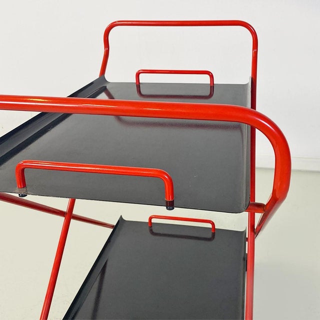 Metal Italian Modern Black and Red Metal Food Trolley on Wheels, 1980s For Sale - Image 7 of 14