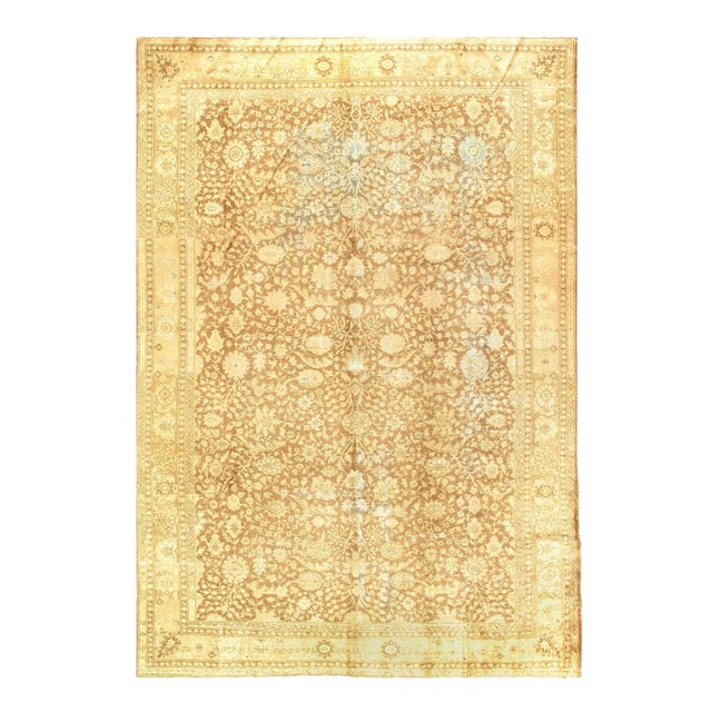 Light Brown Fine Hand Knotted Antique Shabby Chic Rugs 9'3'' X 12'8'' For Sale - Image 4 of 5