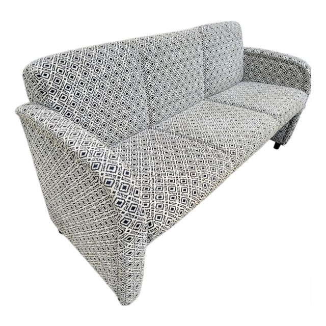 Custom Made Modern Sleek Black White Diamond 3 Seat Sofa Attributed to Jorge Pensi For Sale