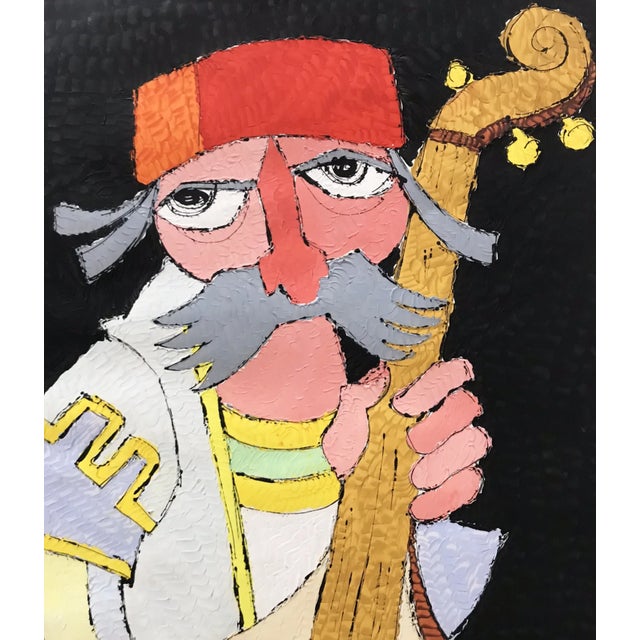 Artist: Jovan Obican Country: France Title: Guitar player Medium: Original Acrylic painting Marks: Signed by the artist on...