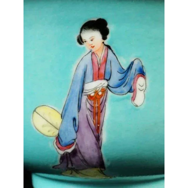 Turquoise Chinese Qing Republic Period Guanyin in Pose Turquoise Porcelain Bowl For Sale - Image 8 of 11