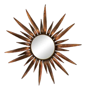 Spanish Copper Plated Metal Sunburst Mirror With Fern Leaf Frame
