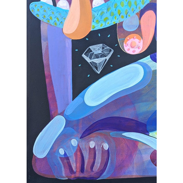 Textile Cecilia Beaven Contemporary Abstract Green, Purple, and Blue Biomorphic Lizard Figure Painting, 21st Century For Sale - Image 7 of 11