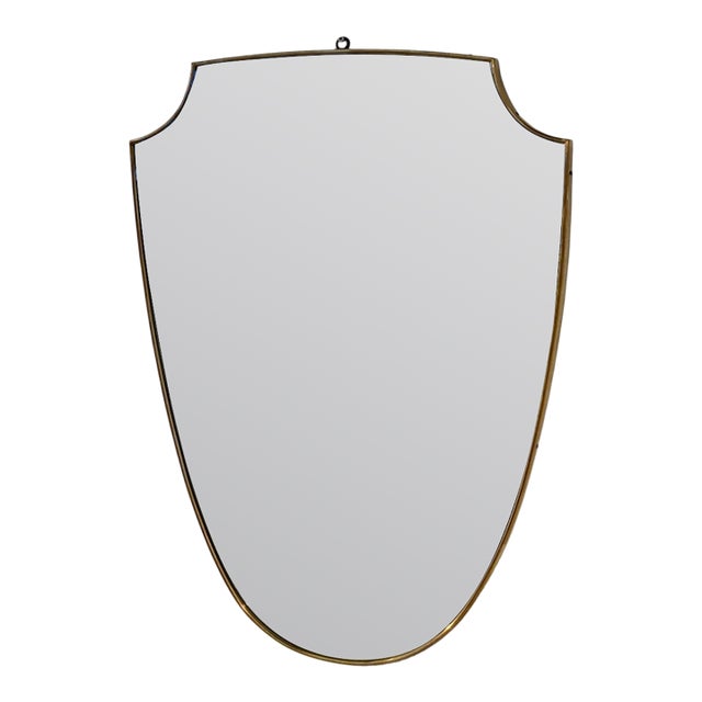 Shield-Shaped Wall Mirror With Brass Frame, Italy 1950s For Sale