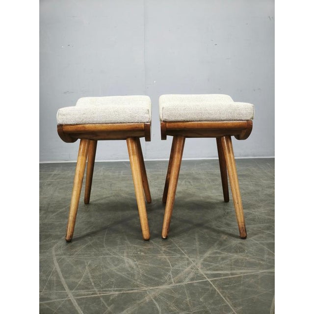 Mid-Century Modern Beech Stools, Czechoslovakia, 1960s, Set of 2 For Sale - Image 3 of 13