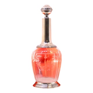 Acid Etched Glass Bottle with Pearlescent Trim For Sale