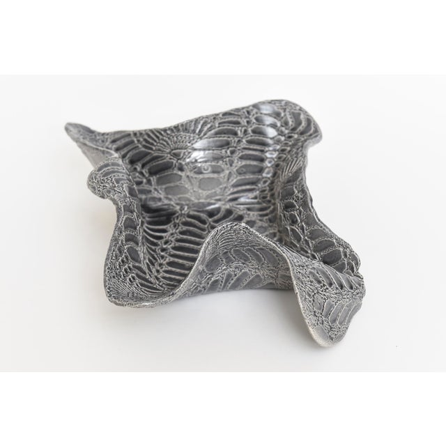 Bitossi Vintage Biomorphic Snakeskin Embossed Ceramic Bowl, Gray, Charcoal, White For Sale - Image 4 of 11