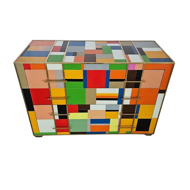 1980s Dresser with 4 Drawers in Colored Glass, 1980s For Sale - Image 5 of 8