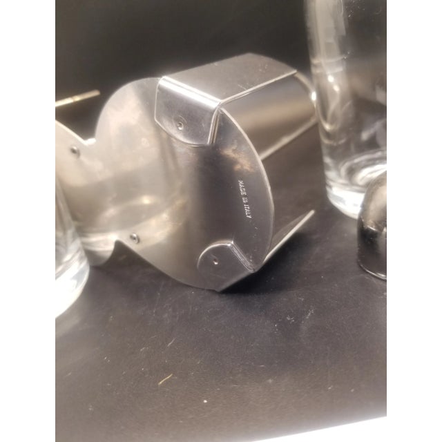 1970s Vintage MCM Oil and Vinegar Stainless Steel and Glass Cruet Set, Italy For Sale - Image 5 of 6